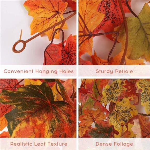 2 Pack Fall Maple Garland - 5.8 FT/Pcs Autumn Hanging Fall Leave Vines for Home - Picture 3 of 7